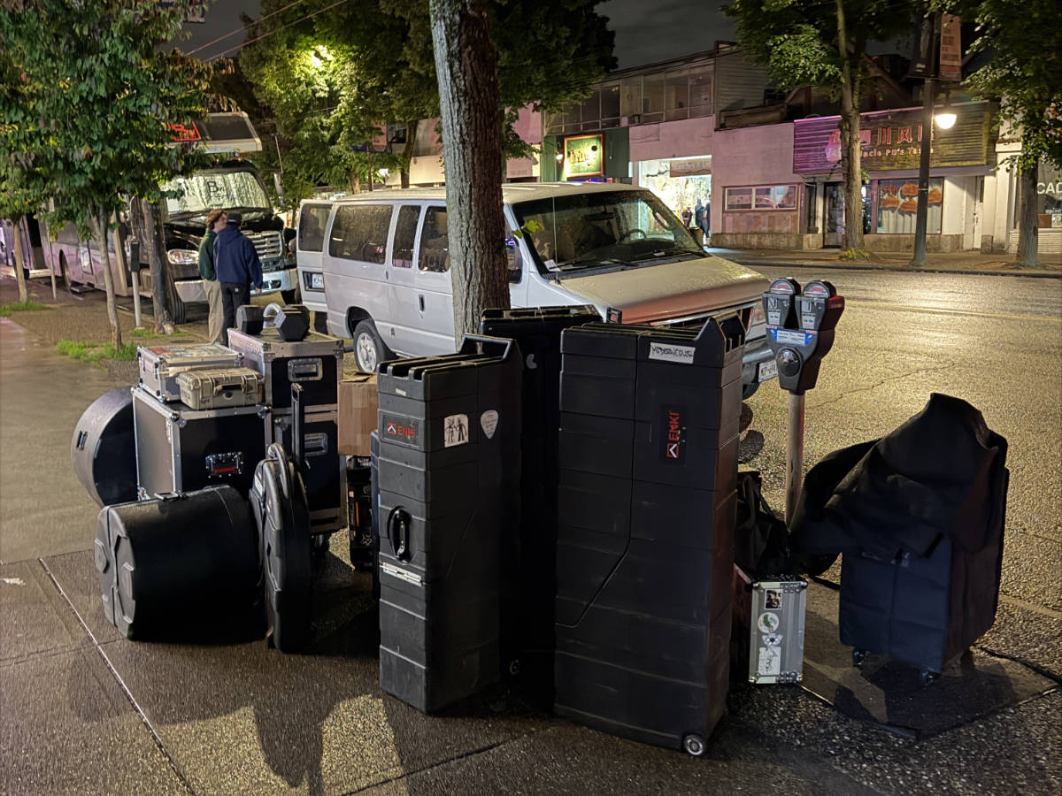 Film production equipment loaded for transport and logistics support during a Vancouver film shoot.