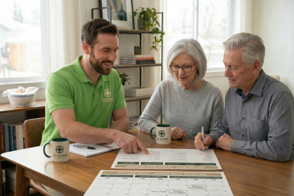 An Eco Van Move employee reviews a 